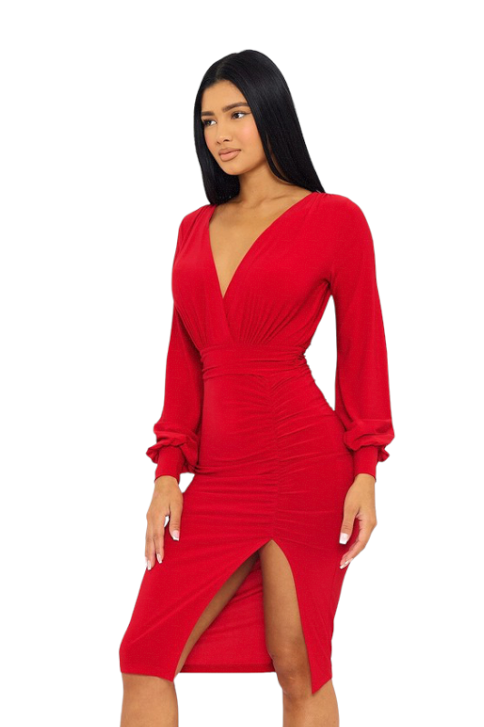 Red Long Sleeve Casual Dress