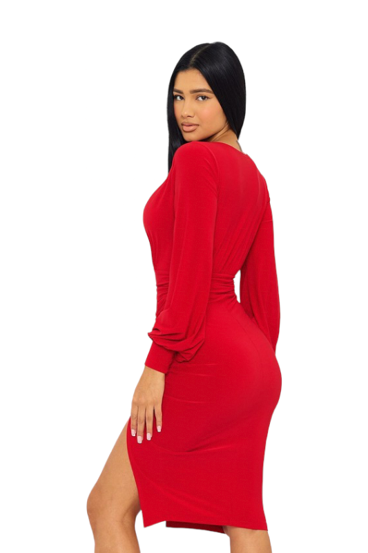 Red Long Sleeve Casual Dress